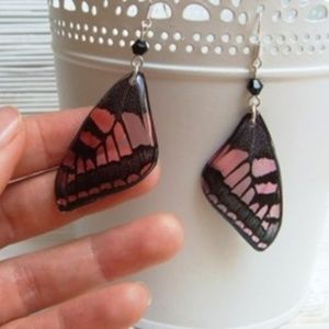 Pink resin butterfly wing earrings (handmade!)